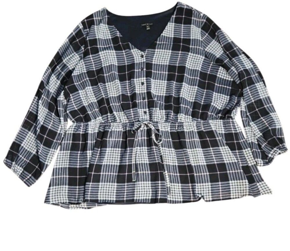 Lane Bryant Plaid Blue Long Sleeve Pullover Blouse Women Size 26 Equal to 4X